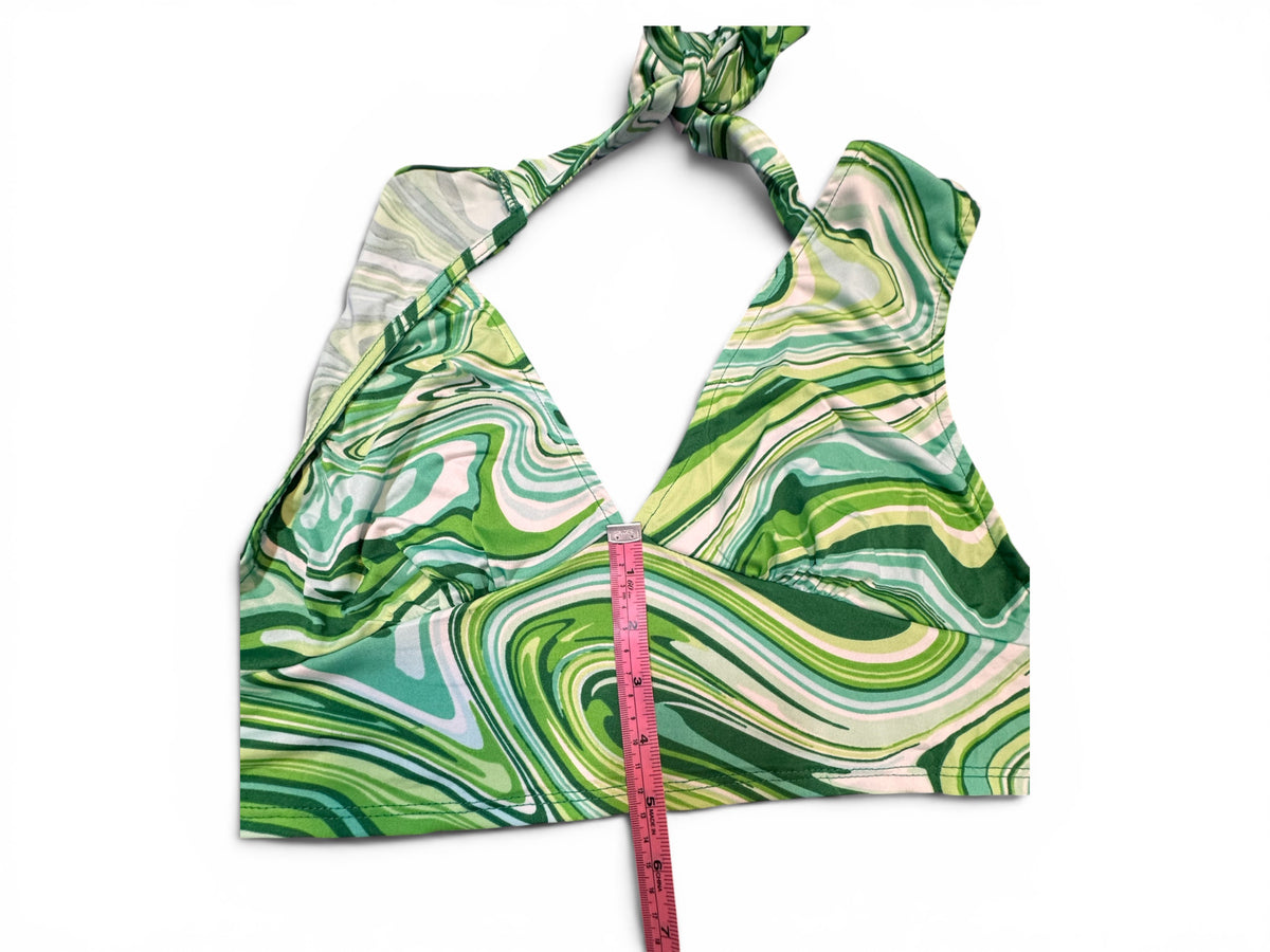 Retro Print Halter Crop Top & Wide Leg Pants Co-Ord