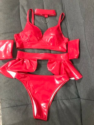Deep vibrant red metallic-finish performance set designed for stage visibility and 10-hour rail sessions at EDM festivals