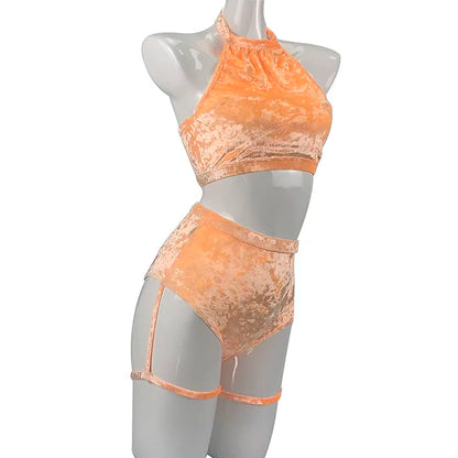 Y2K-inspired prismatic velvet bodycon set with sculpting tech-fabric and high-cut leg straps, festival ravewear.