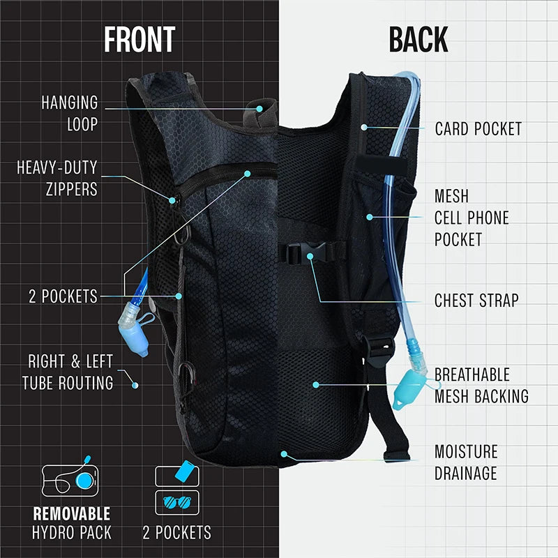 Y2K-inspired prismatic bodycon rave backpack with high-gloss tech-fabric, rhinestone-embellished details, removable hydro pack, sculpting high-cut fit, and heavy-duty zippers for festival or performance wear.