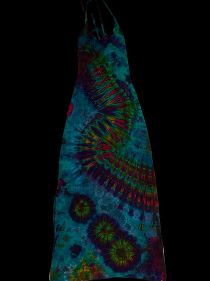 Tie-dye fabric on a white surface 