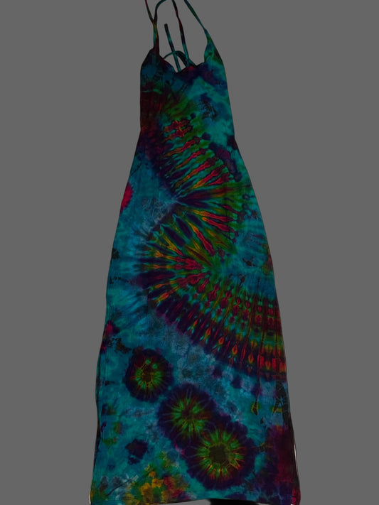 Tie-dye fabric on a white surface 