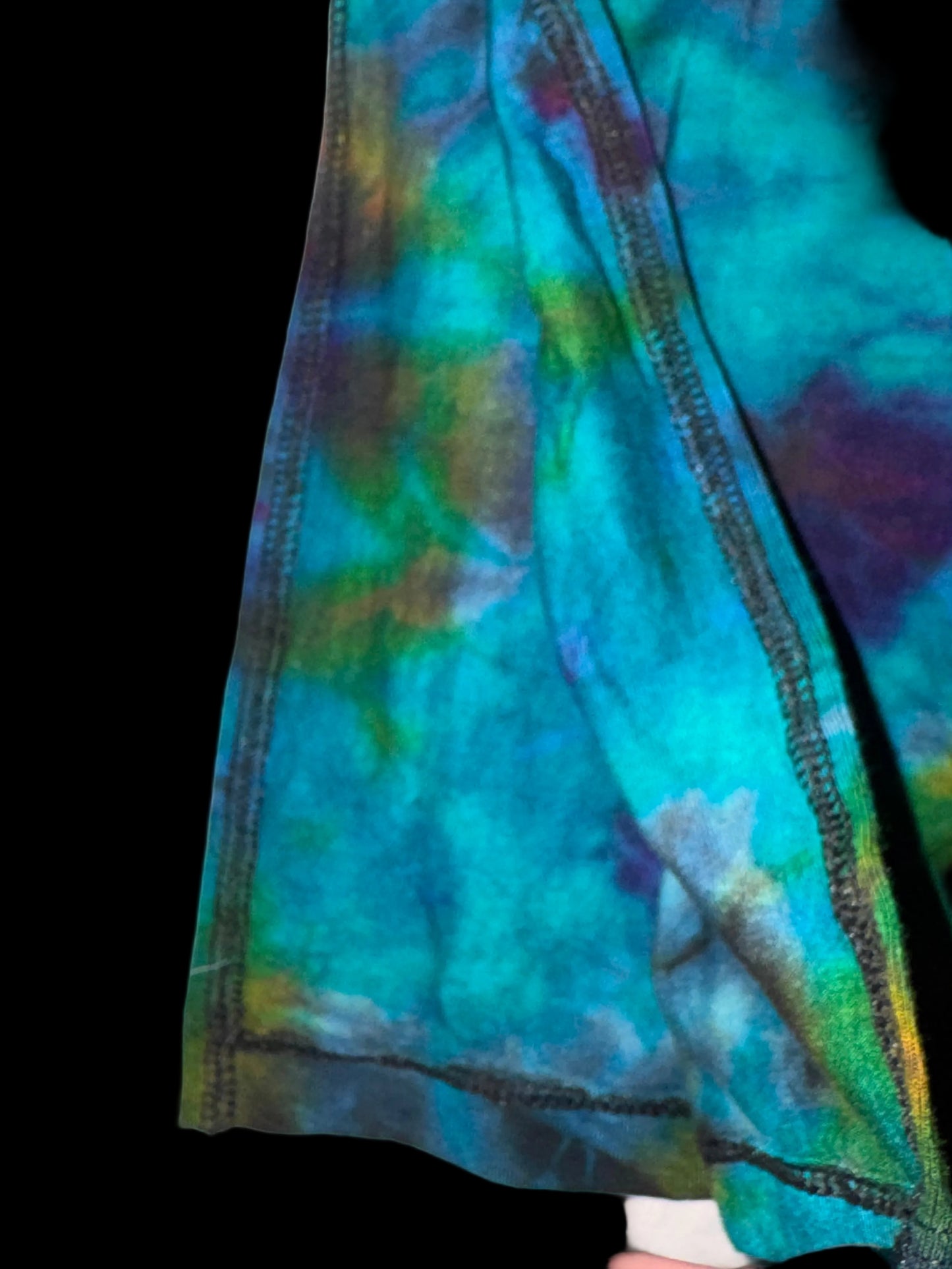 Close-up of tie-dye fabric with a zipper on a white background