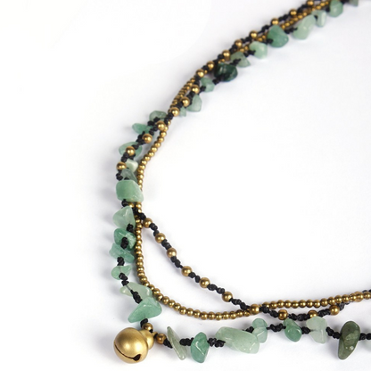 Amethyst and Jade with Brass Ball Necklace - Thailand