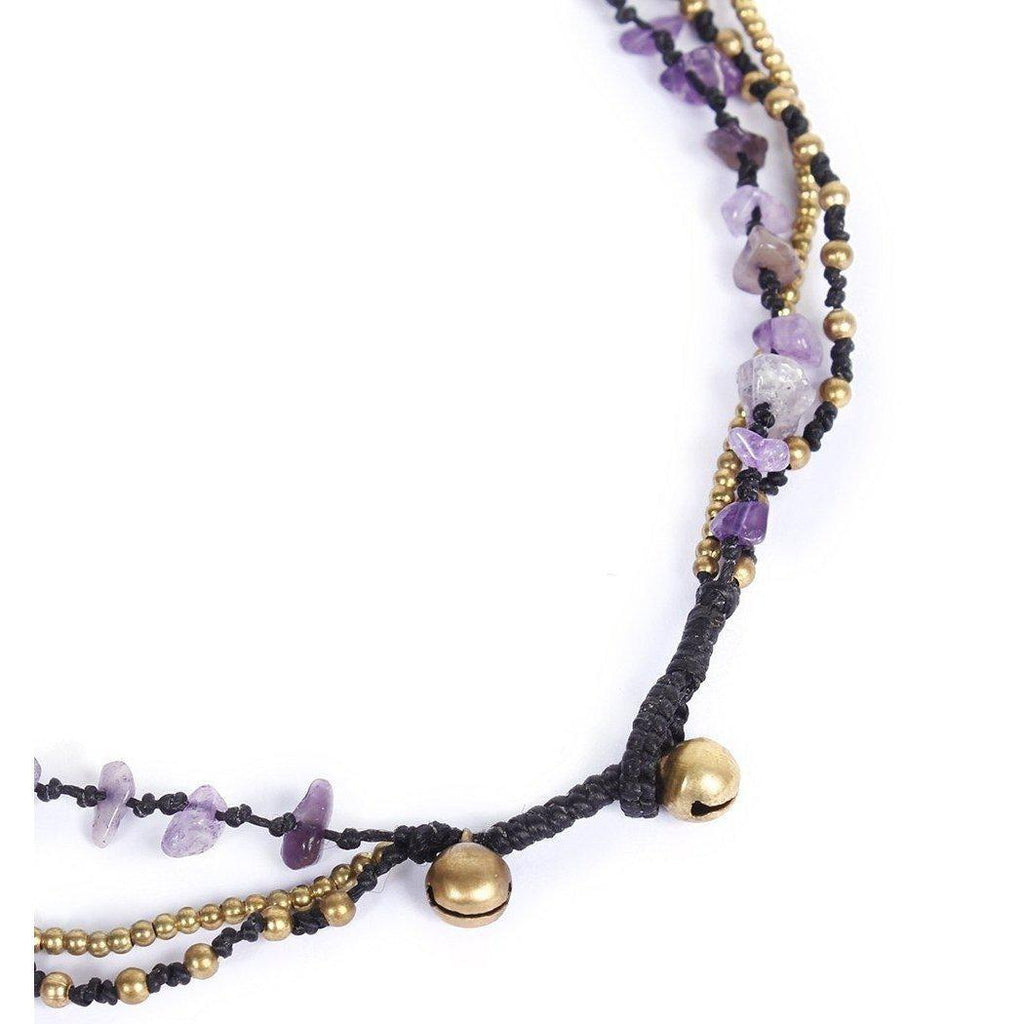Amethyst and Jade with Brass Ball Necklace - Thailand