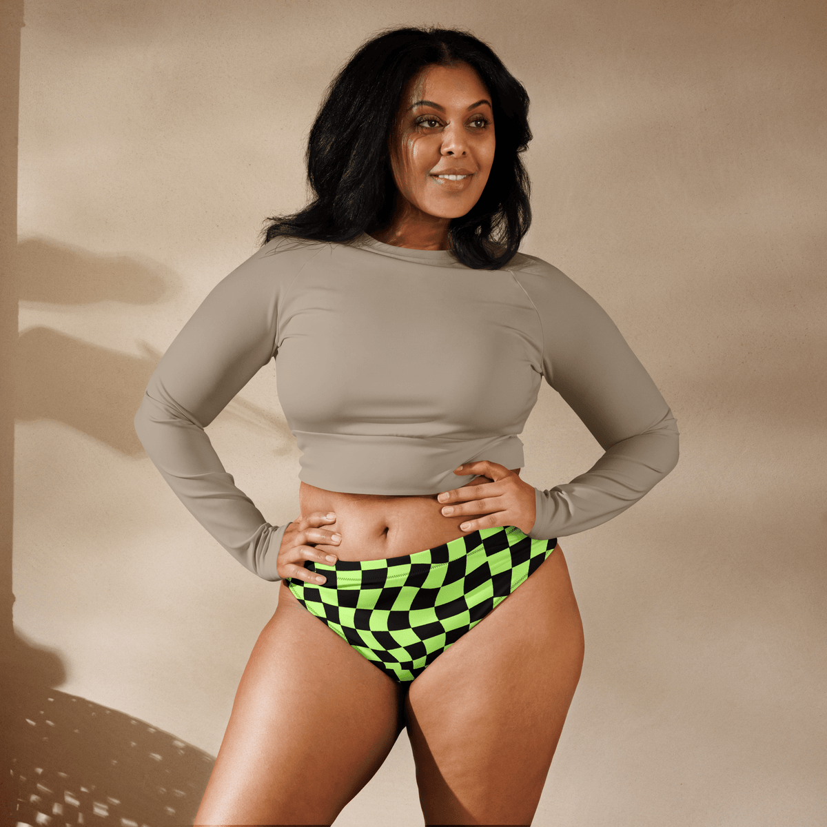 Toxic Tiles Checkerboard High-Waisted Sport Bikini Bottom
