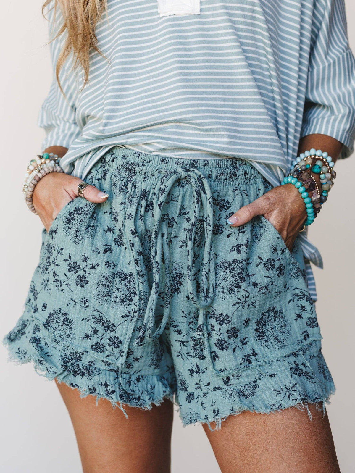 Sandra Floral Ruffle Short | Turquoise