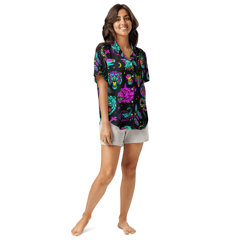 Neon Traditional Silky Pajama Top