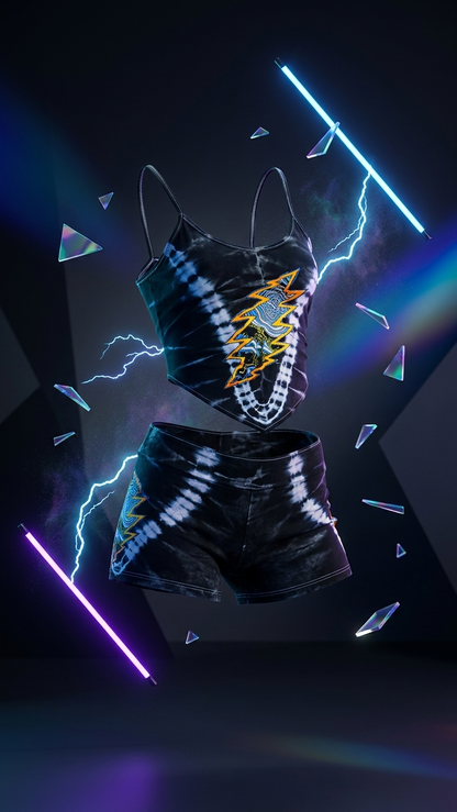 Onyx Lightning Bolt Mesh Top