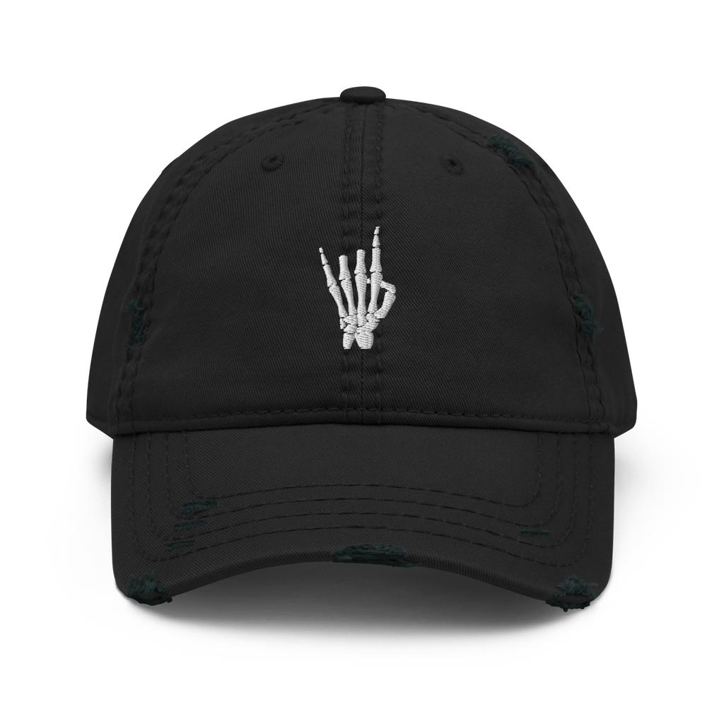 Rock On Skeleton Distressed Dad Hat